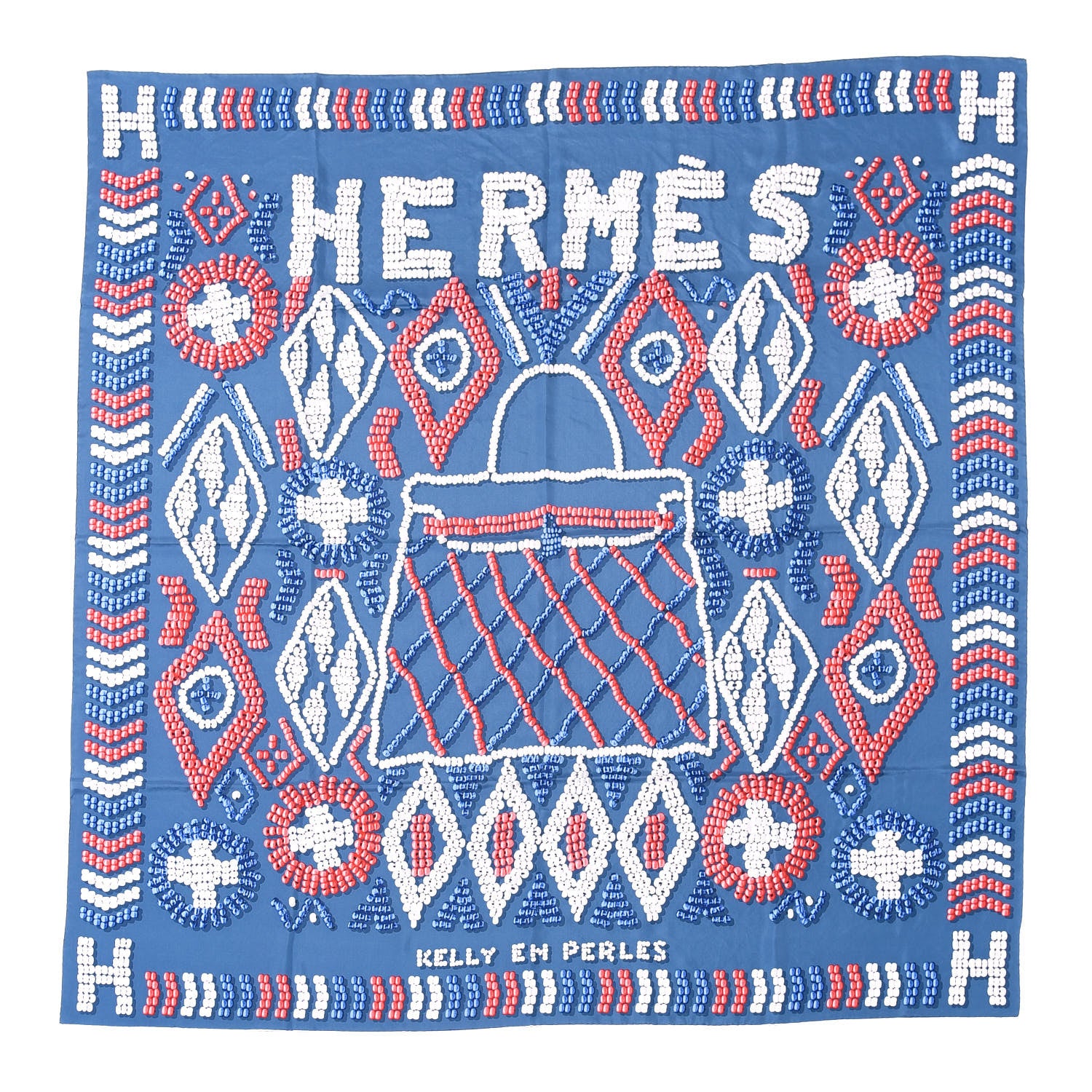Hermes Silk Twill Kelly En Perles Giant Scarf 140 Bleu Framboise 1 of 4