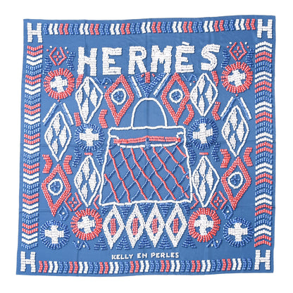Hermes Silk Twill Kelly En Perles Giant Scarf 140 Bleu Framboise 1 of 4