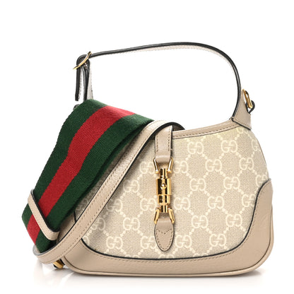 Gucci GG Supreme Monogram Textured Dollar Calfskin Mini Jackie 1961 Hobo Beige Mystic White Oatmeal 1 of 10