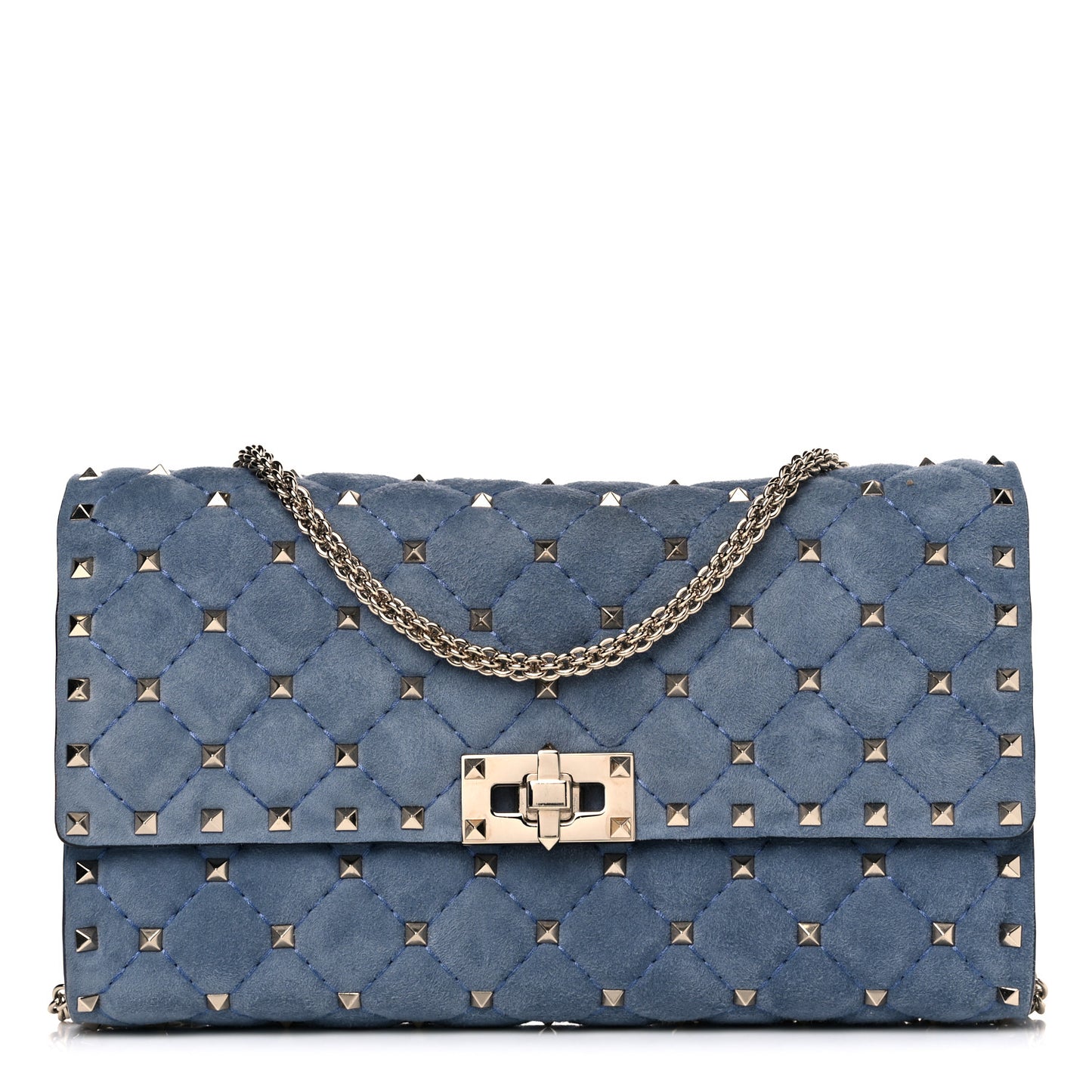 Suede Rockstud Spike Wallet on Chain Bright Blue