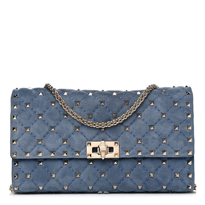 Valentino Garavani Suede Rockstud Spike Wallet on Chain Bright Blue 1 of 10