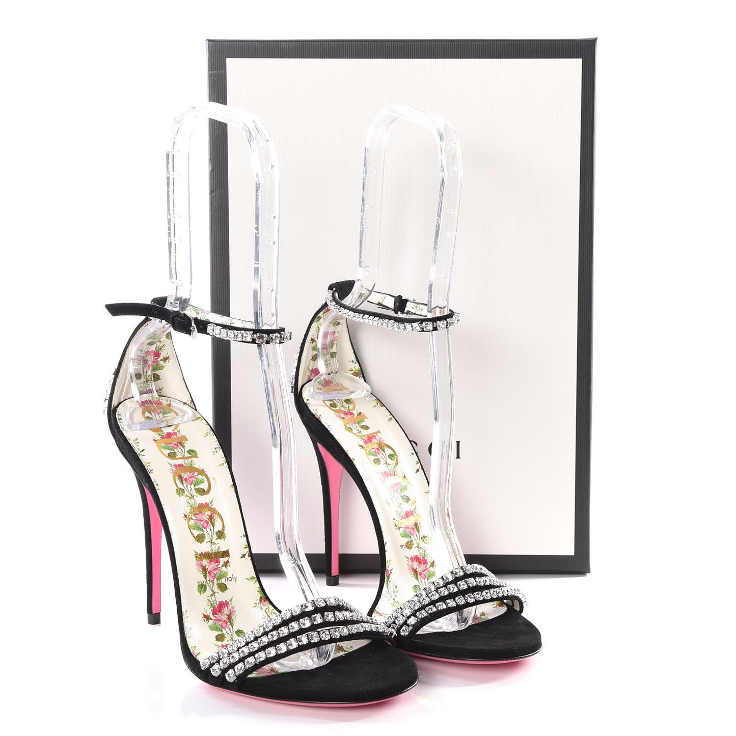 Kid Scamosciato Crystal Ankle Strap High Heel Sandals 38 Black