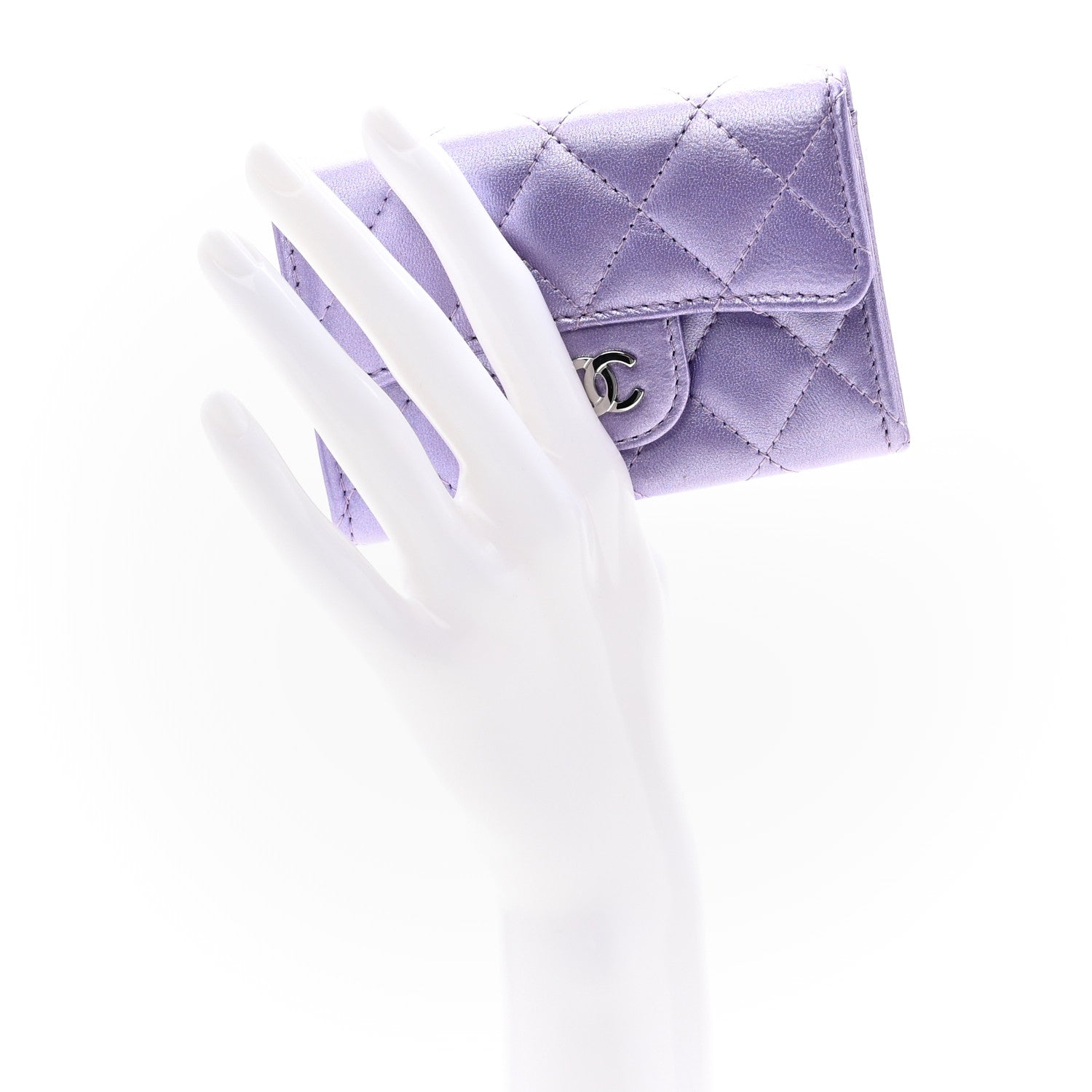 Chanel Metallic Lambskin Quilted Flap Card Holder Wallet Purple 2 of 8