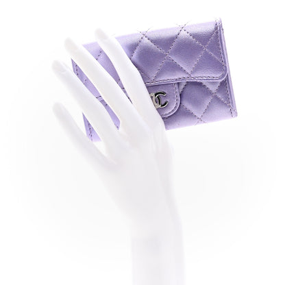 Chanel Metallic Lambskin Quilted Flap Card Holder Wallet Purple 2 of 8