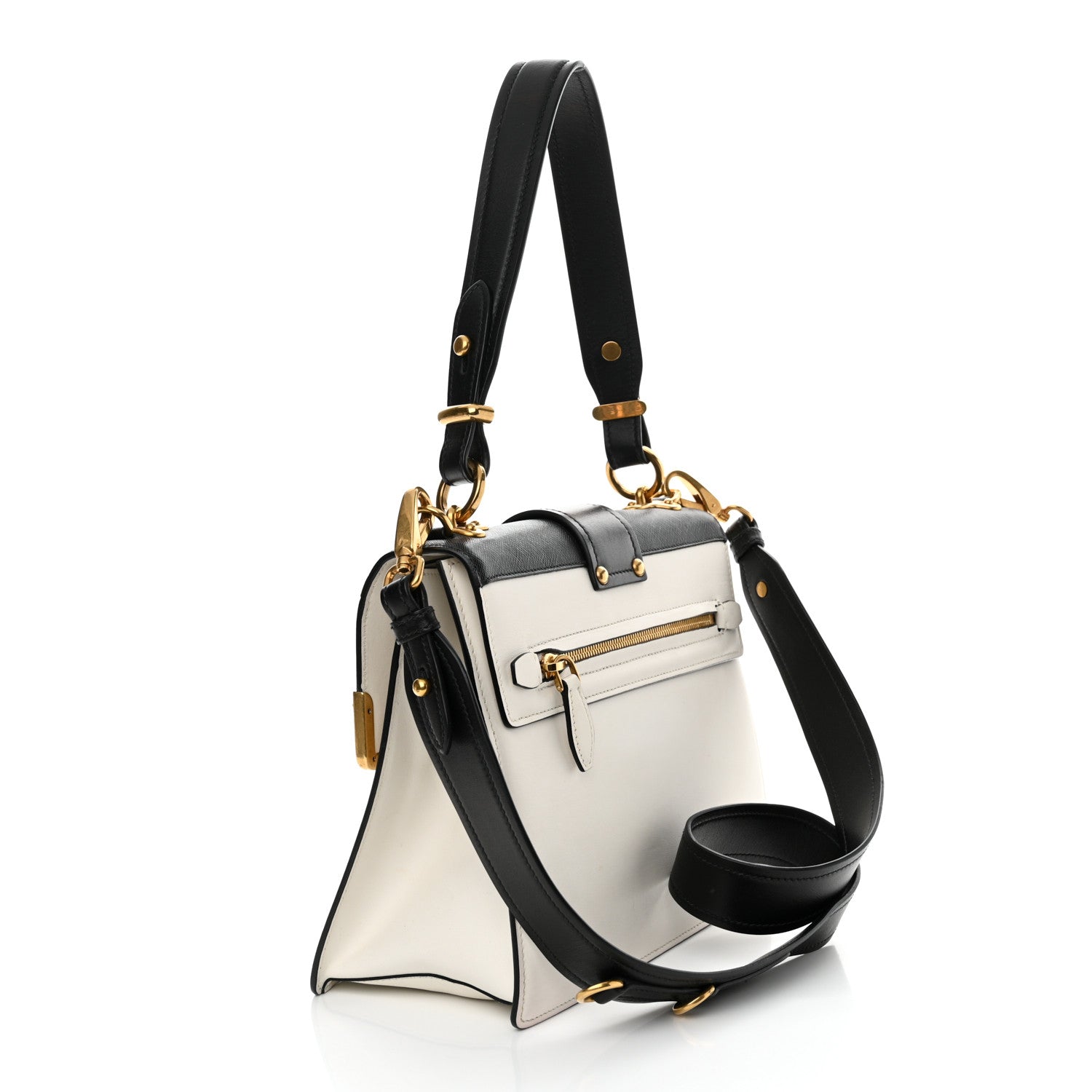 Prada City Calfskin Saffiano Cahier Top Handle Bag White Black 3 of 11