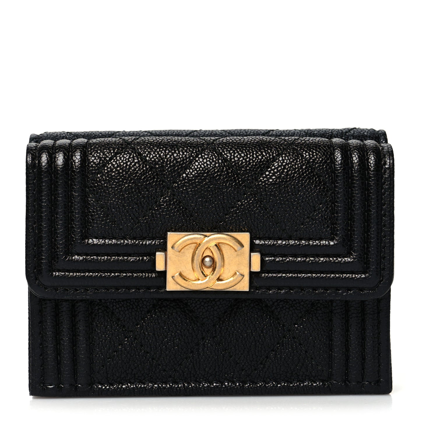 Caviar Quilted Small Boy Flap Wallet Black