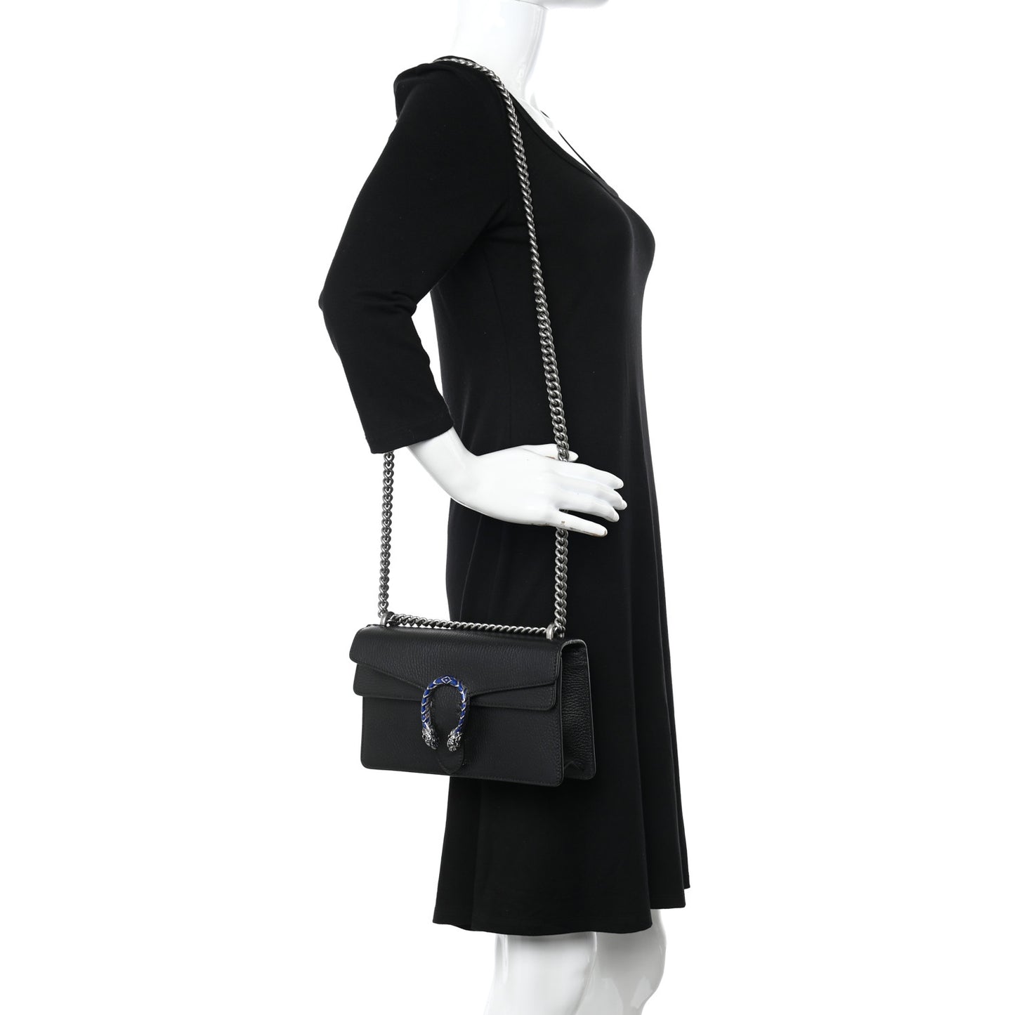 Dollar Calfskin Enamel Small Dionysus Shoulder Bag Black Electric Blue