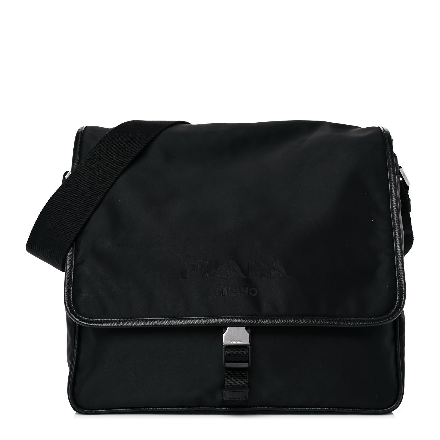 Prada Tessuto Nylon Saffiano Logo Messenger Bag Black 1 of 8