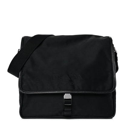Prada Tessuto Nylon Saffiano Logo Messenger Bag Black 1 of 8