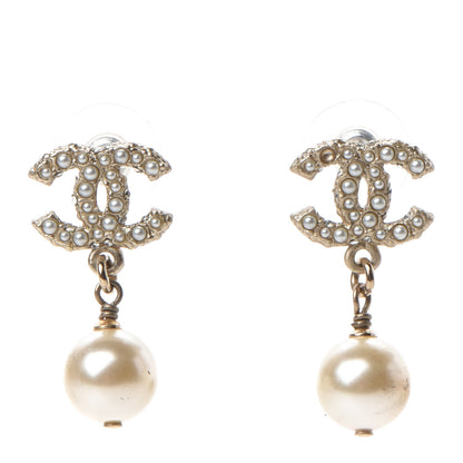 Chanel Pearl Crystal CC Drop Earrings Gold 1 of 6