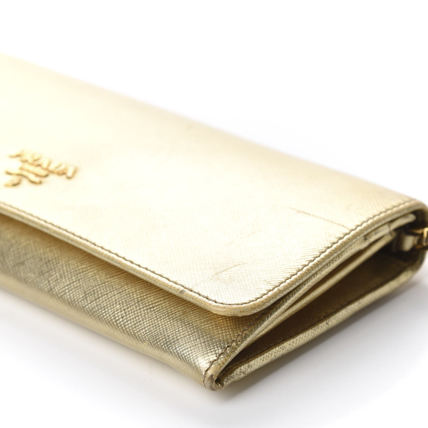Prada Metallic Saffiano Metal Chain Wallet Platino 8 of 11