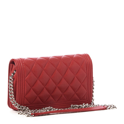 Chanel Caviar Quilted Boy Wallet On Chain WOC Red 2 of 10