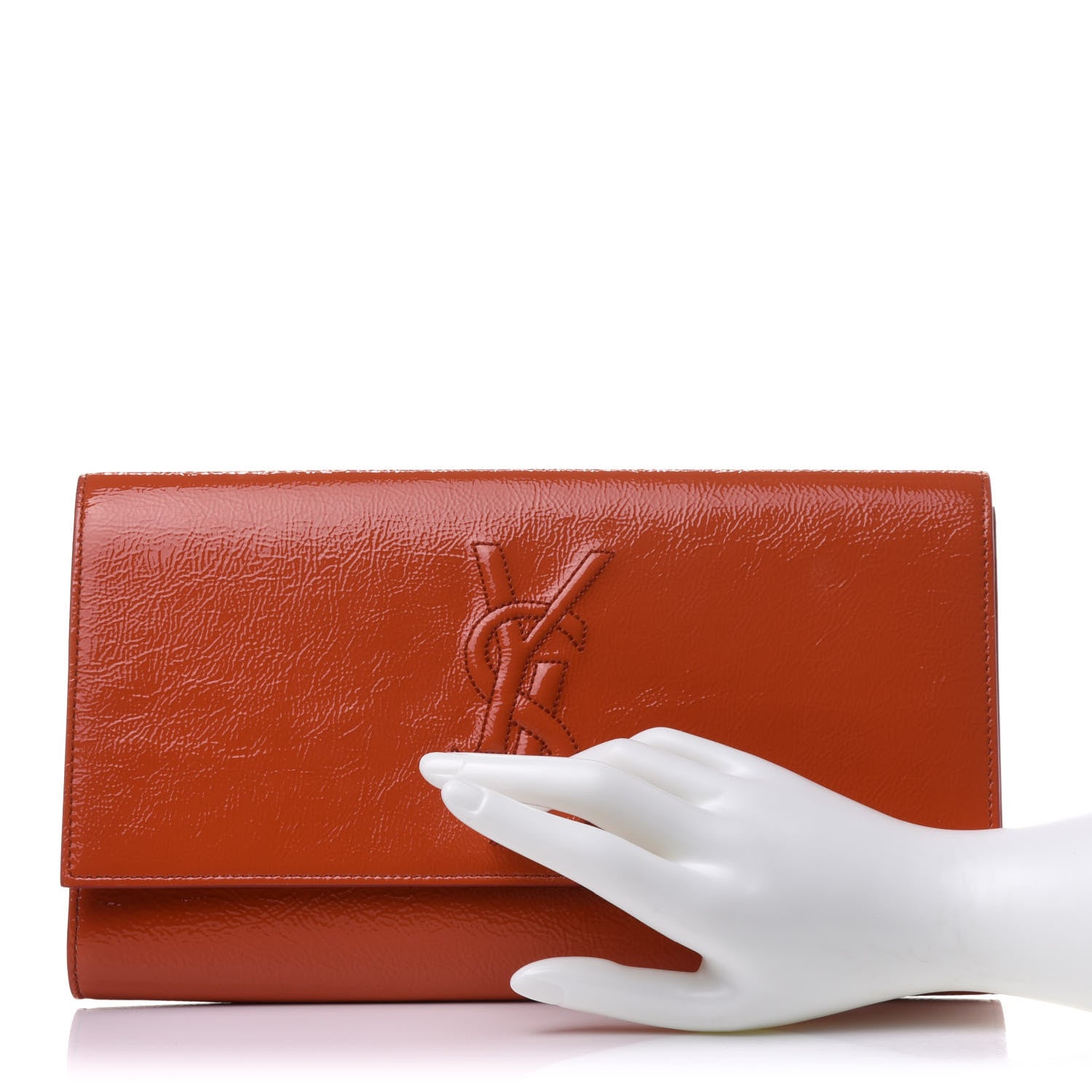 Saint Laurent Textured Patent Monogram Large Belle De Jour Clutch Orange 2 of 11