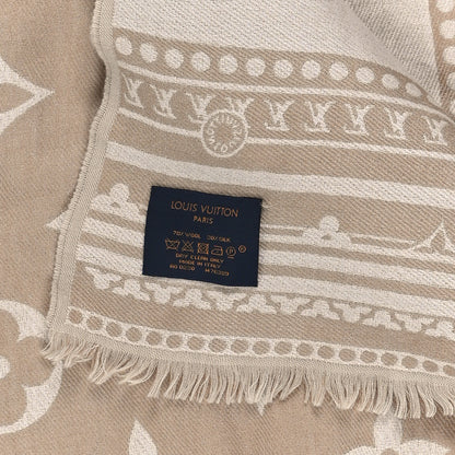 Louis Vuitton Silk Wool Monogram Studdy Denim Shawl Beige 3 of 3