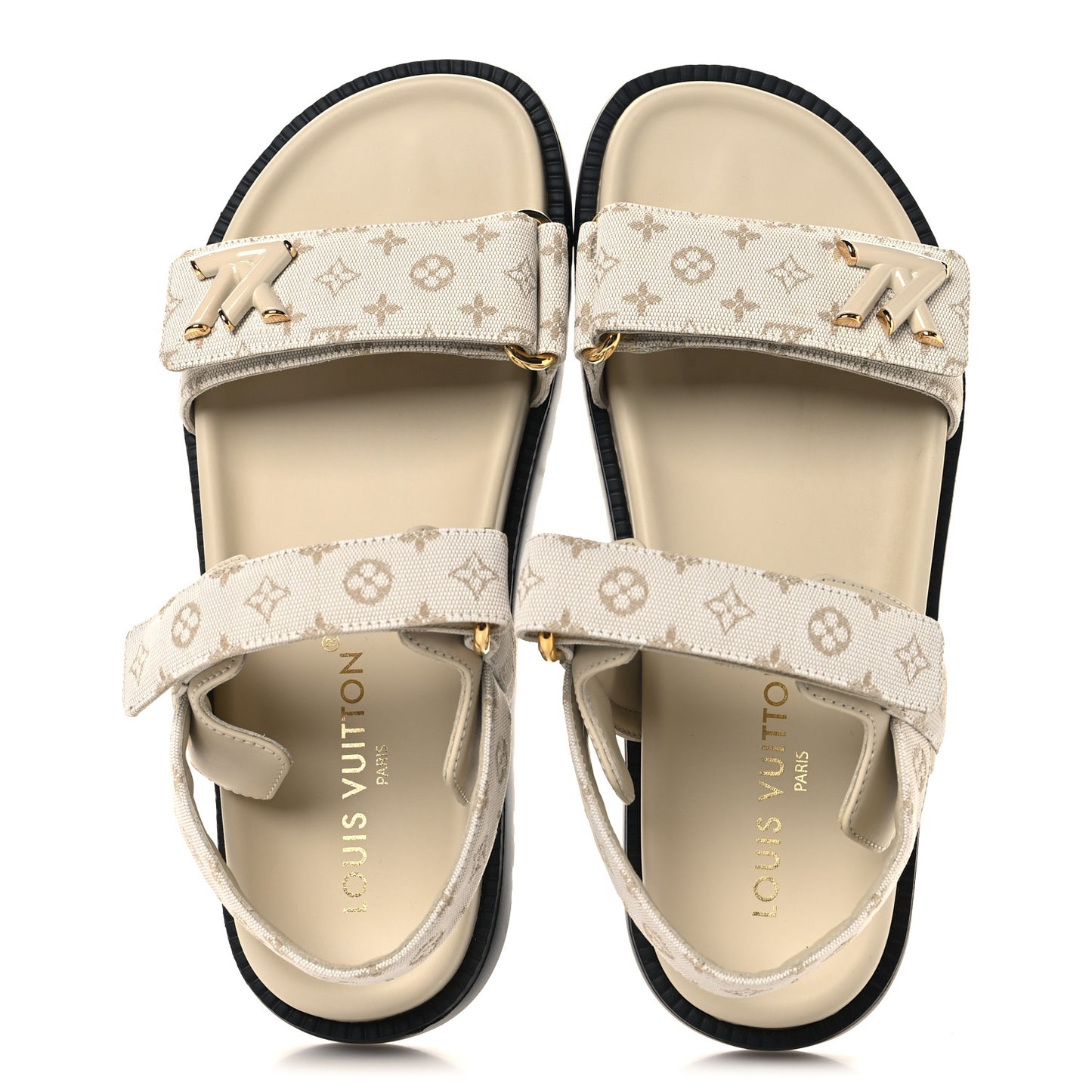 Monogram LV Sunset Comfort Flat Sandals 39 Dune Beige