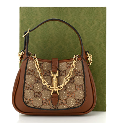 Gucci New Canvas Charisma Calfskin Crystal GG Monogram Mini Jackie 1961 Hobo Camel Ebony 11 of 11