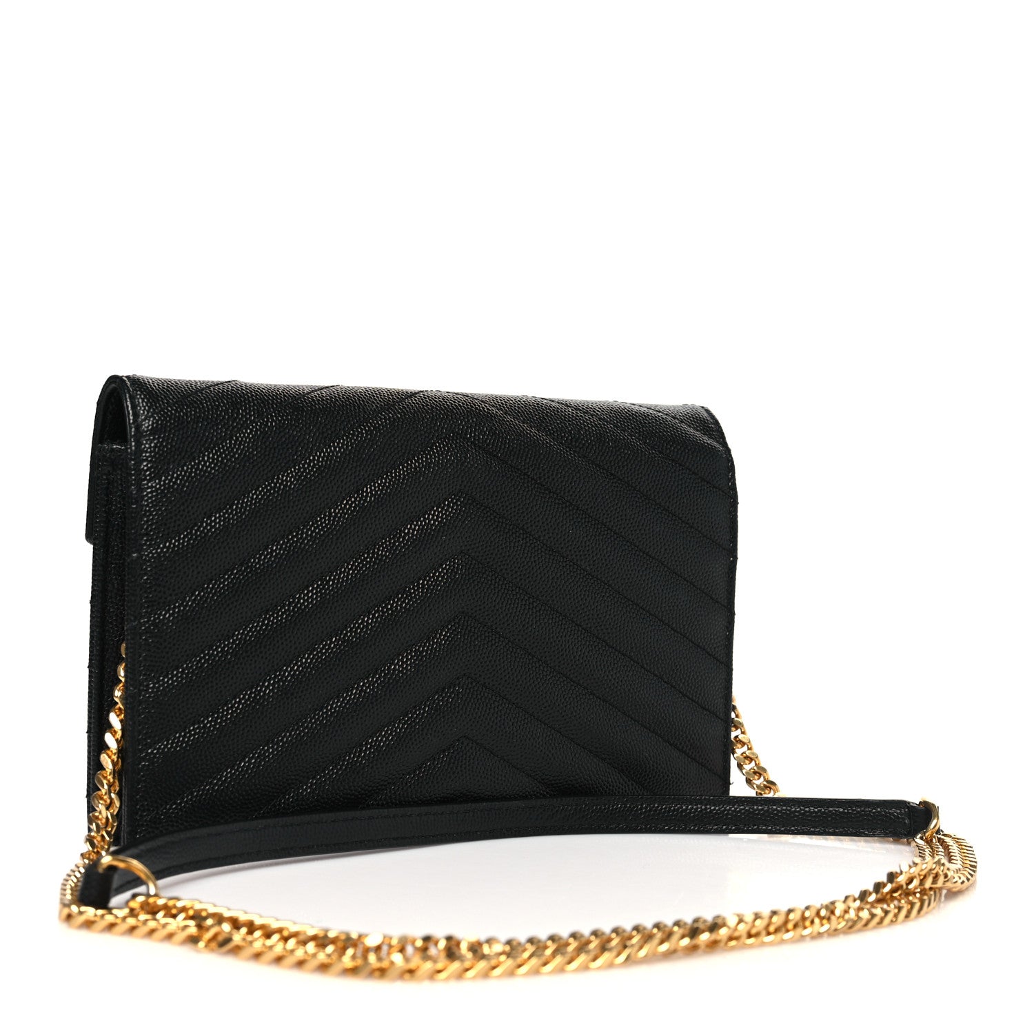Saint Laurent Grain De Poudre Matelasse Chevron Monogram Envelope Chain Wallet Black 3 of 12