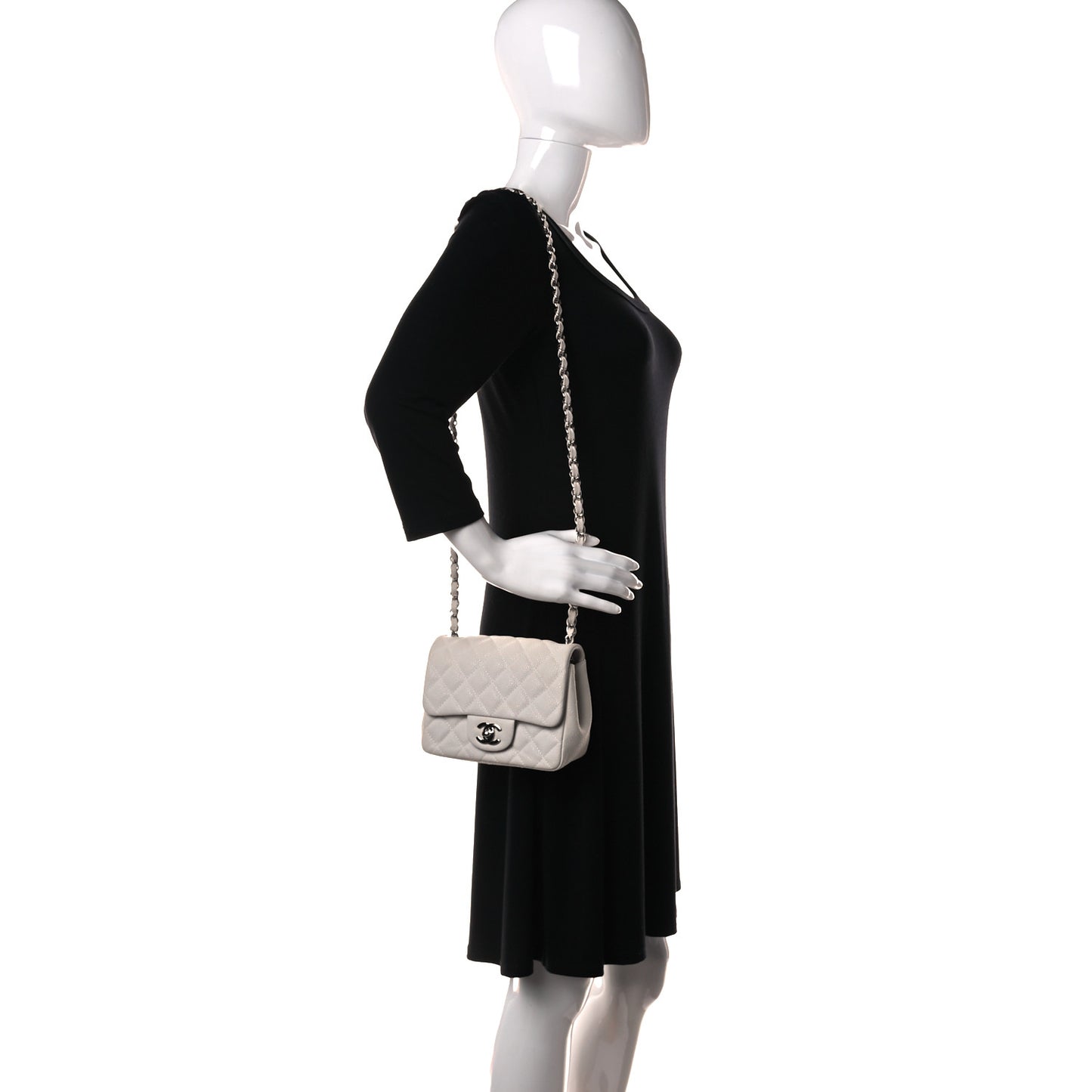 Caviar Quilted Mini Square Flap White
