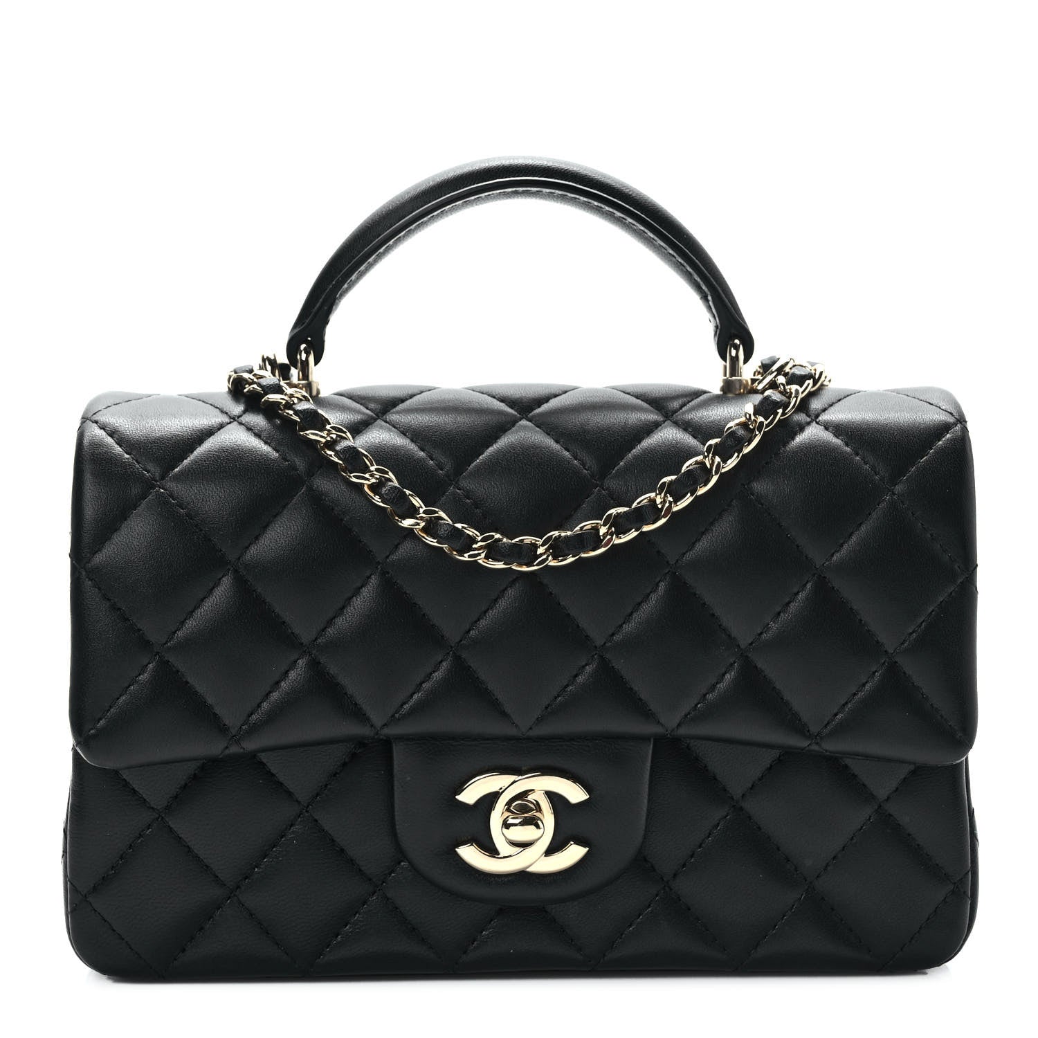 Chanel Lambskin Quilted Mini Top Handle Rectangular Flap Black 1 of 10