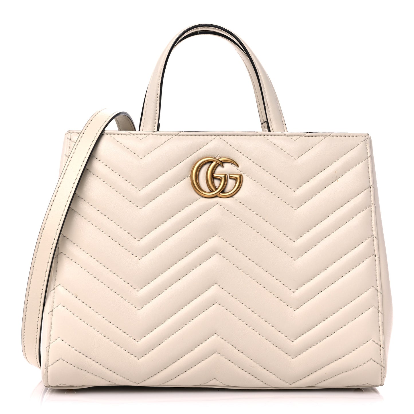 Calfskin Matelasse Small GG Marmont Tote White