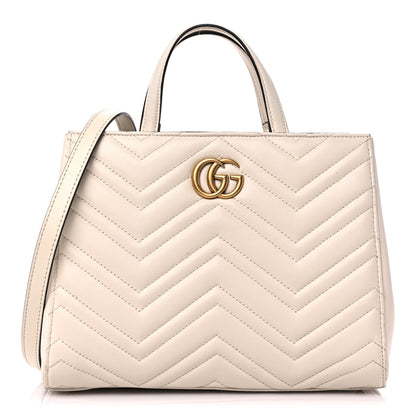 Gucci Calfskin Matelasse Small GG Marmont Tote White 1 of 23