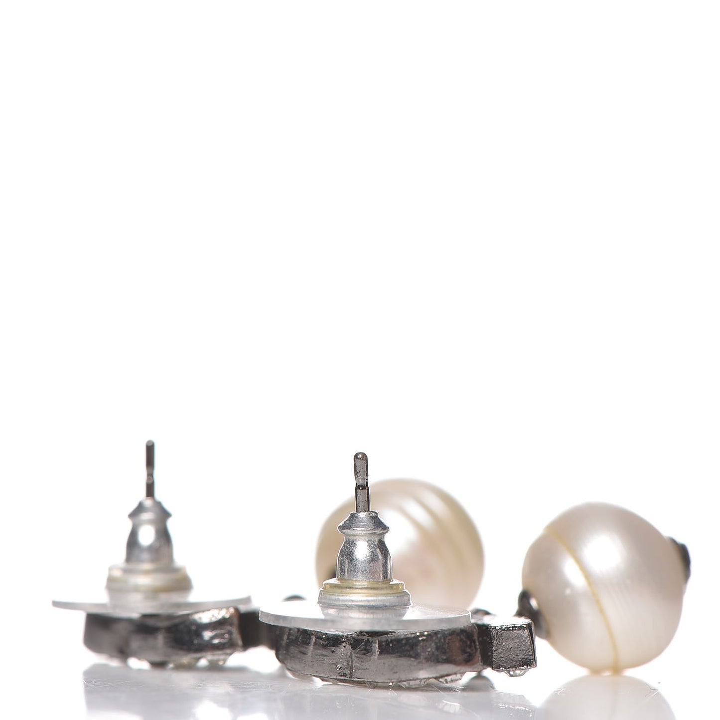 Crystal Pearl CC Drop Earrings Silver