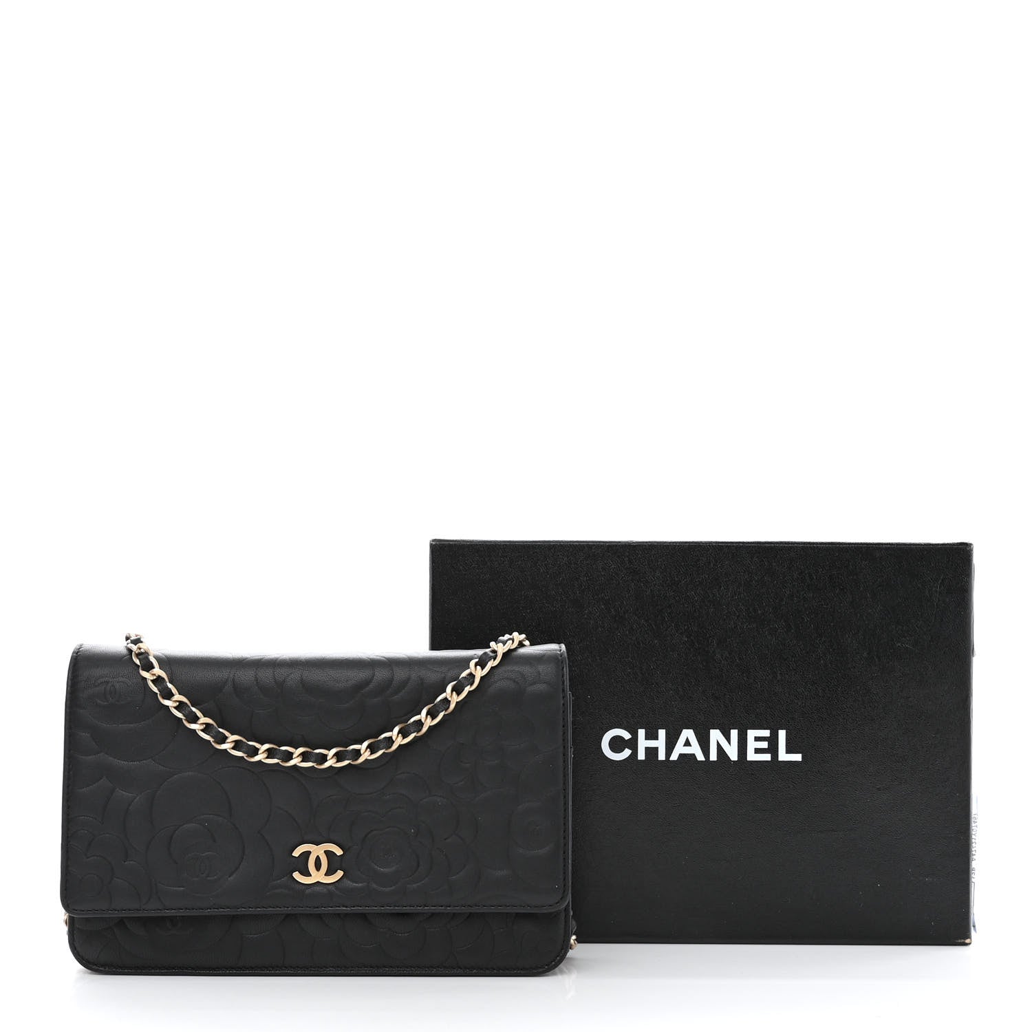 Chanel Lambskin Camellia Embossed Wallet on Chain WOC Black 12 of 12