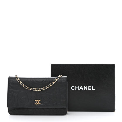 Chanel Lambskin Camellia Embossed Wallet on Chain WOC Black 12 of 12
