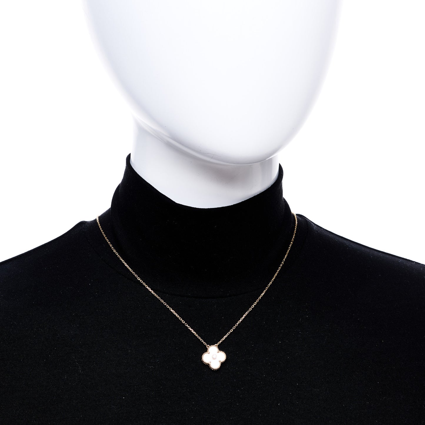 18K Rose Gold Diamond Mother of Pearl Vintage Alhambra Pendant Necklace
