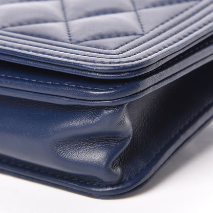 Chanel Lambskin Quilted Boy Wallet On Chain WOC Navy Blue 11 of 12