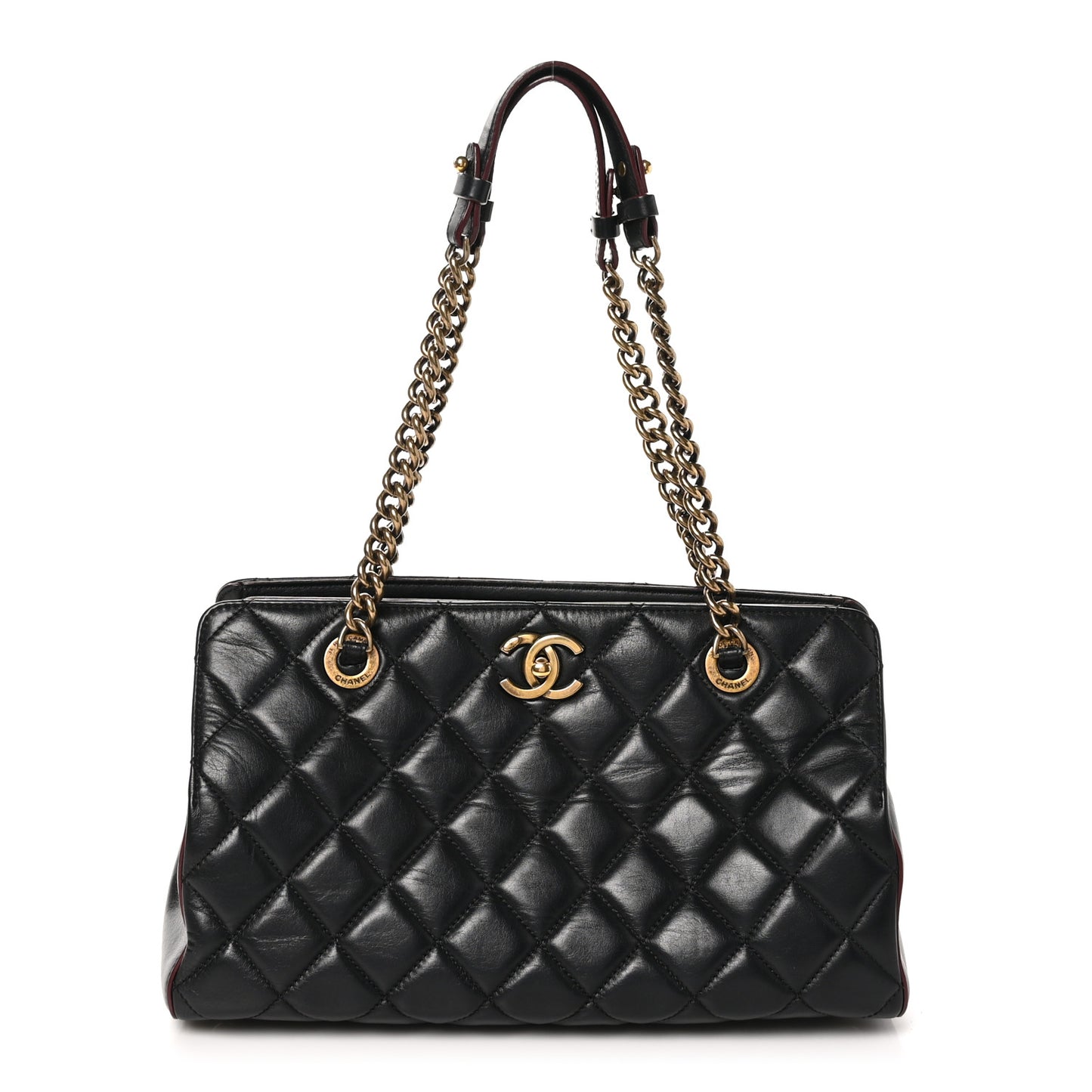 Calfskin Quilted Small Perfect Edge Tote Black