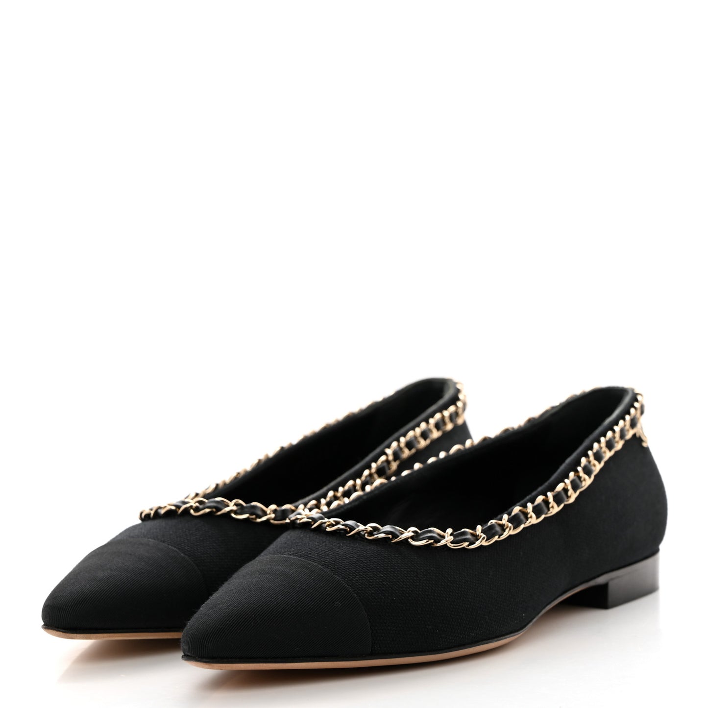 Fabric Grosgrain Chain Cap Toe Flats 36 Black