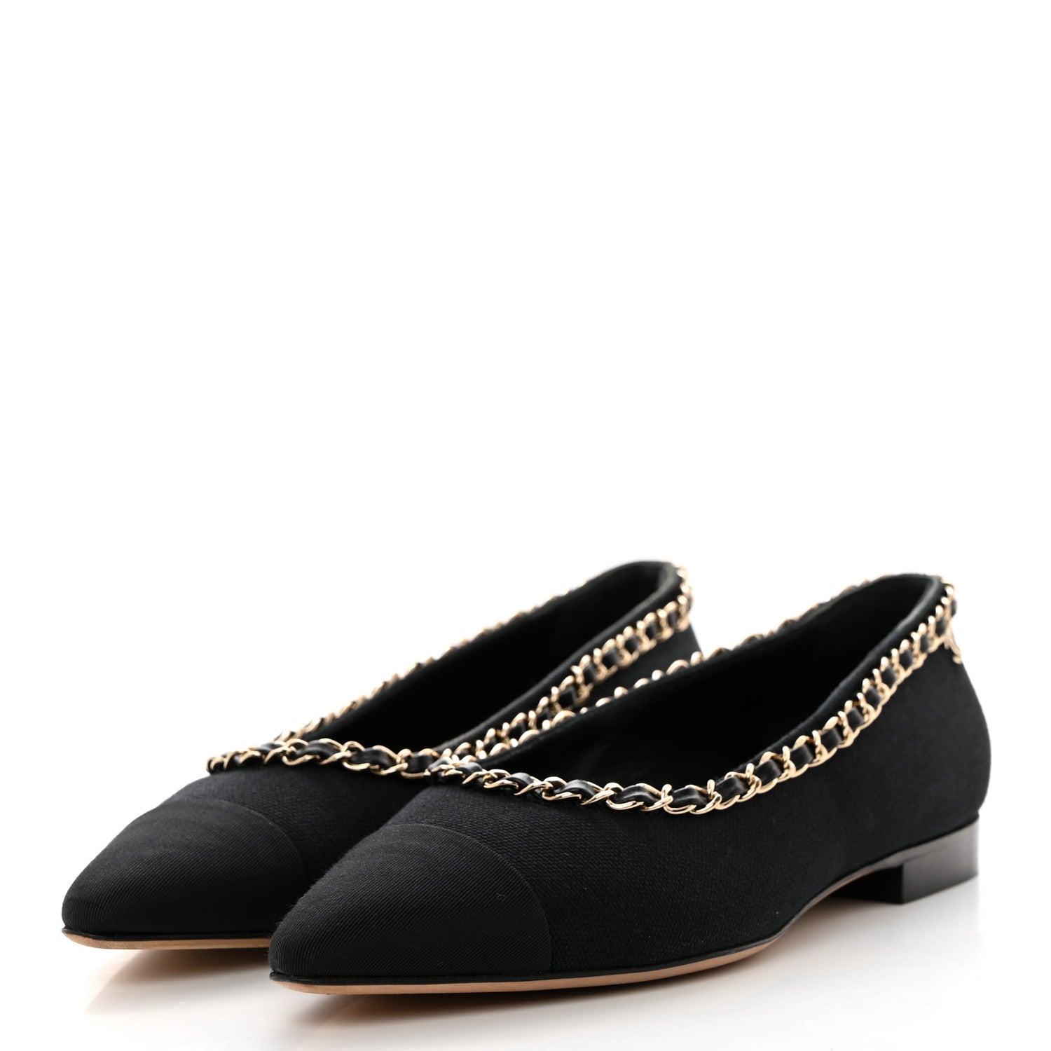 Chanel Fabric Grosgrain Chain Cap Toe Flats 36 Black 3 of 7