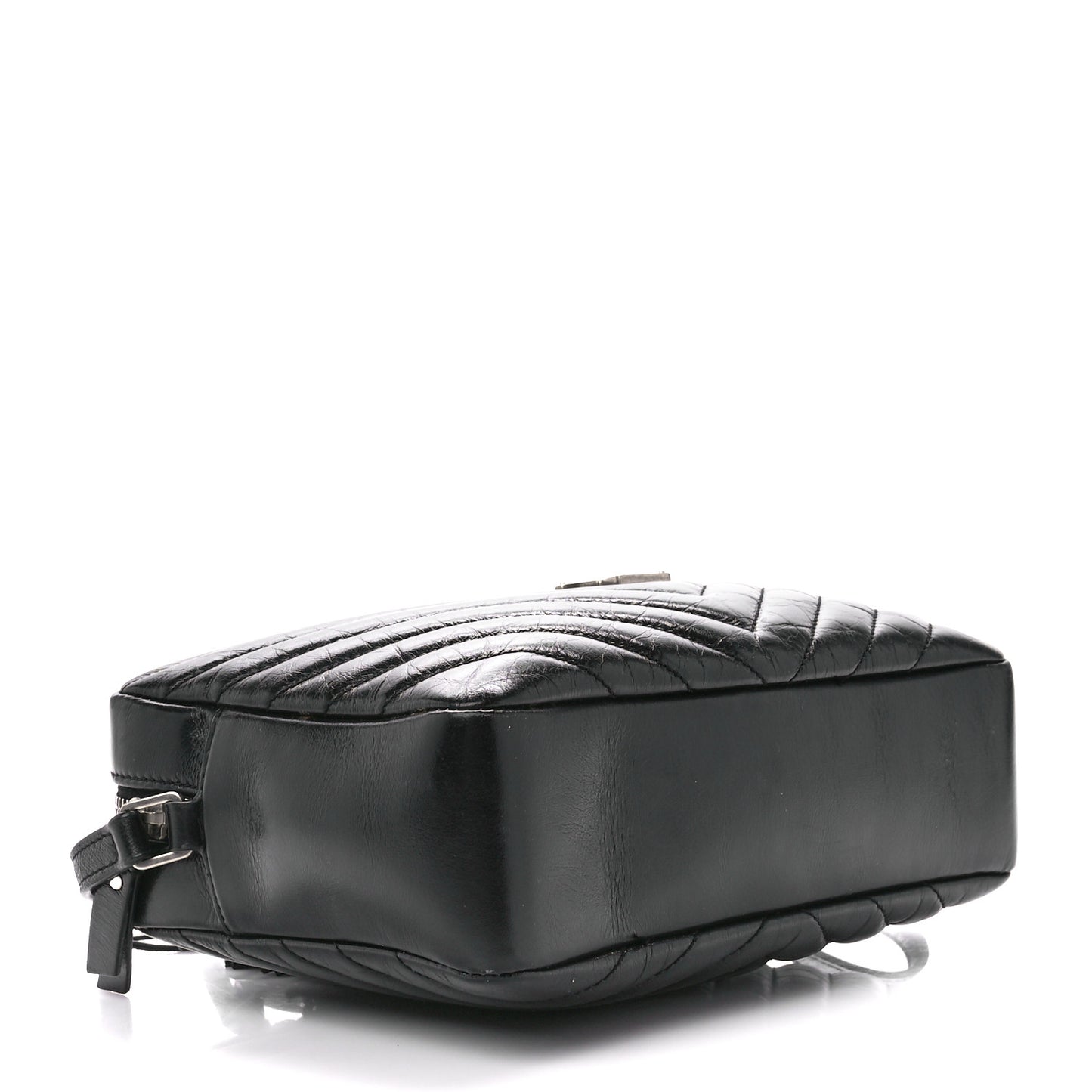 Cracked Shiny Calfskin Matelasse Monogram Lou Camera Bag Black