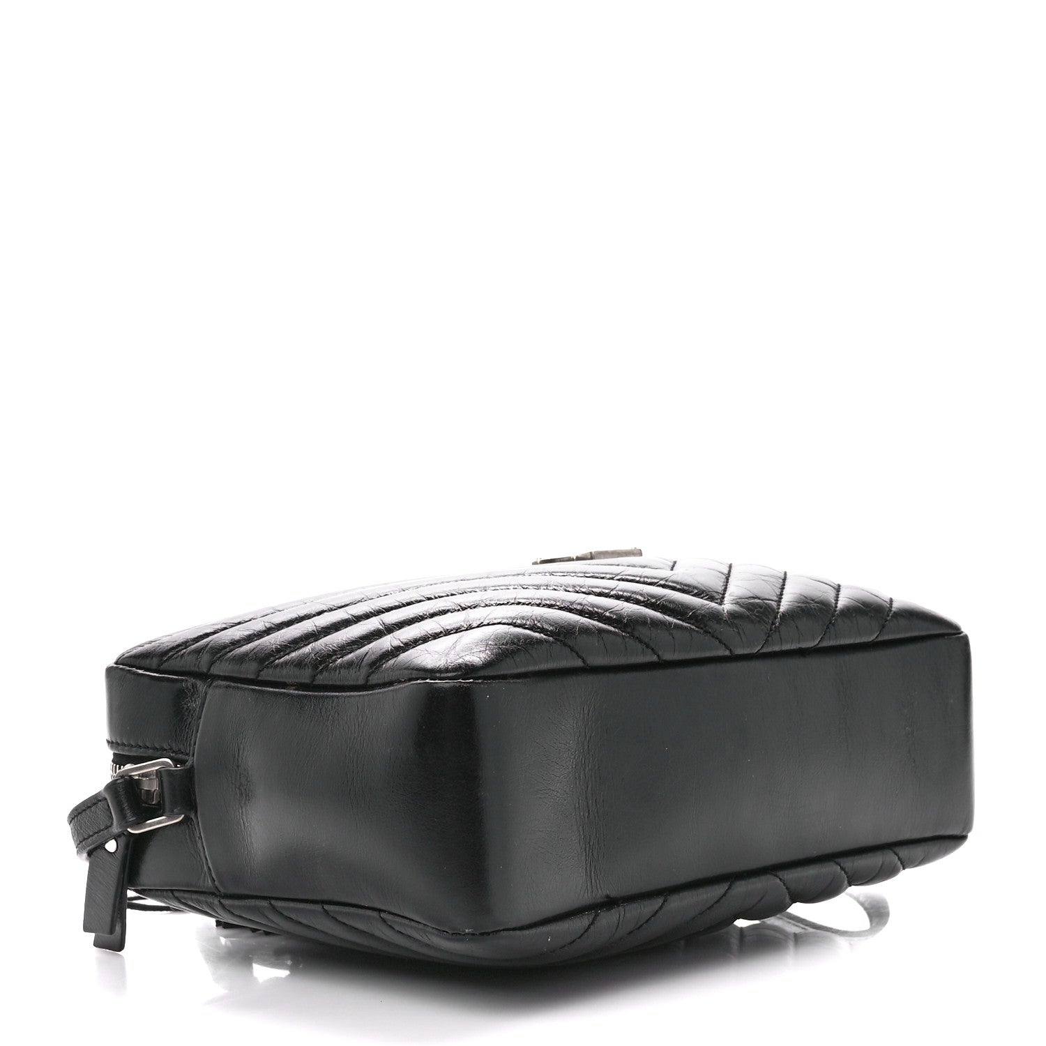 Saint Laurent Cracked Shiny Calfskin Matelasse Monogram Lou Camera Bag Black 4 of 13