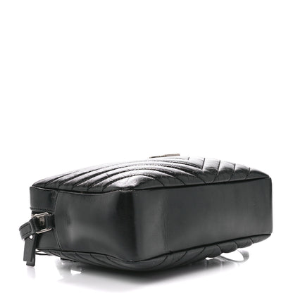 Saint Laurent Cracked Shiny Calfskin Matelasse Monogram Lou Camera Bag Black 4 of 13
