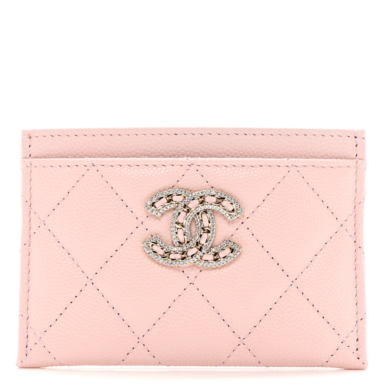 Chanel Caviar Quilted Crystal Card Holder Pink 1 of 8