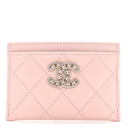 Chanel Caviar Quilted Crystal Card Holder Pink 1 of 8