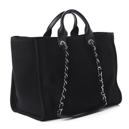 Chanel Canvas Pearl Medium Deauville Tote Black 3 of 10
