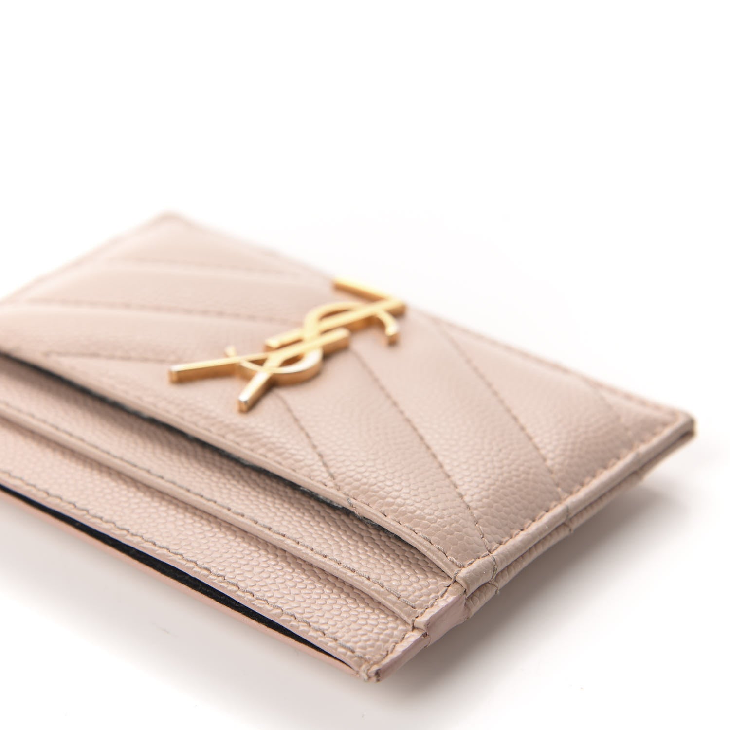 Saint Laurent Grain De Poudre Matelasse Chevron Monogram Credit Card Case Pale Pink 9 of 11