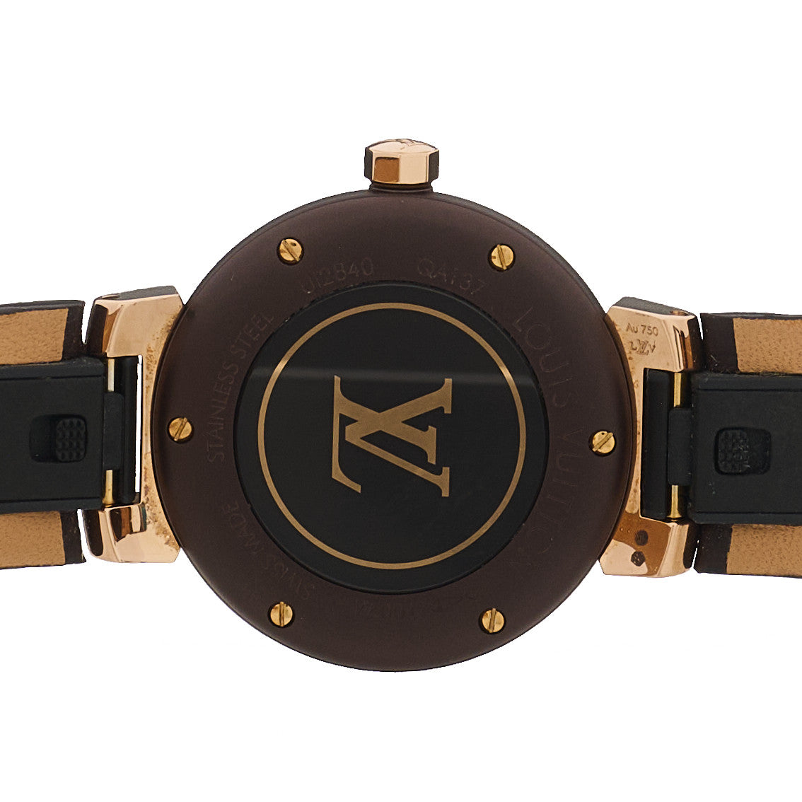 Louis Vuitton Stainless Steel 18K Rose Gold Monogram 28mm Tambour Quartz Watch Brown 4 of 5