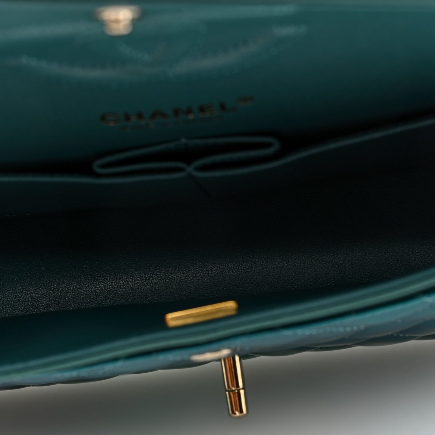 Shaded Patent Calfskin Quilted Medium Double Flap Green Blue