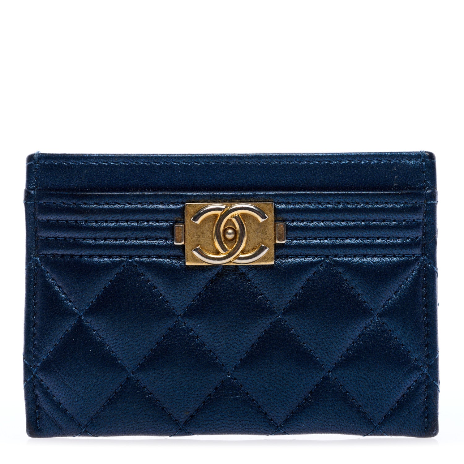 Chanel Metallic Lambskin Quilted Boy Card Holder Blue 1 of 7