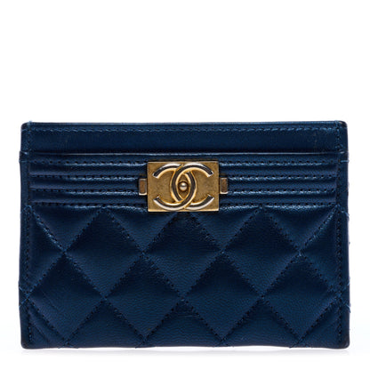 Chanel Metallic Lambskin Quilted Boy Card Holder Blue 1 of 7