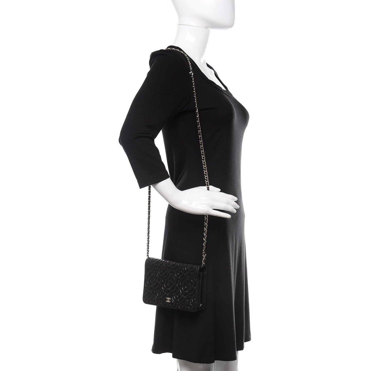 Caviar Camellia Embossed Wallet On Chain WOC Black