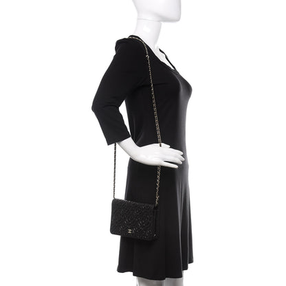 Chanel Caviar Camellia Embossed Wallet On Chain WOC Black 2 of 13
