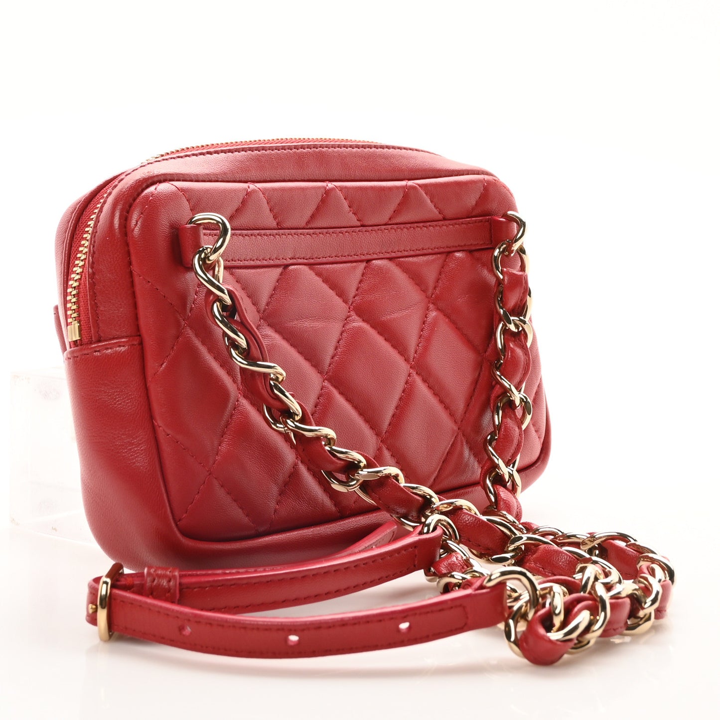 Lambskin Quilted Waist Bag With Pouch Red
