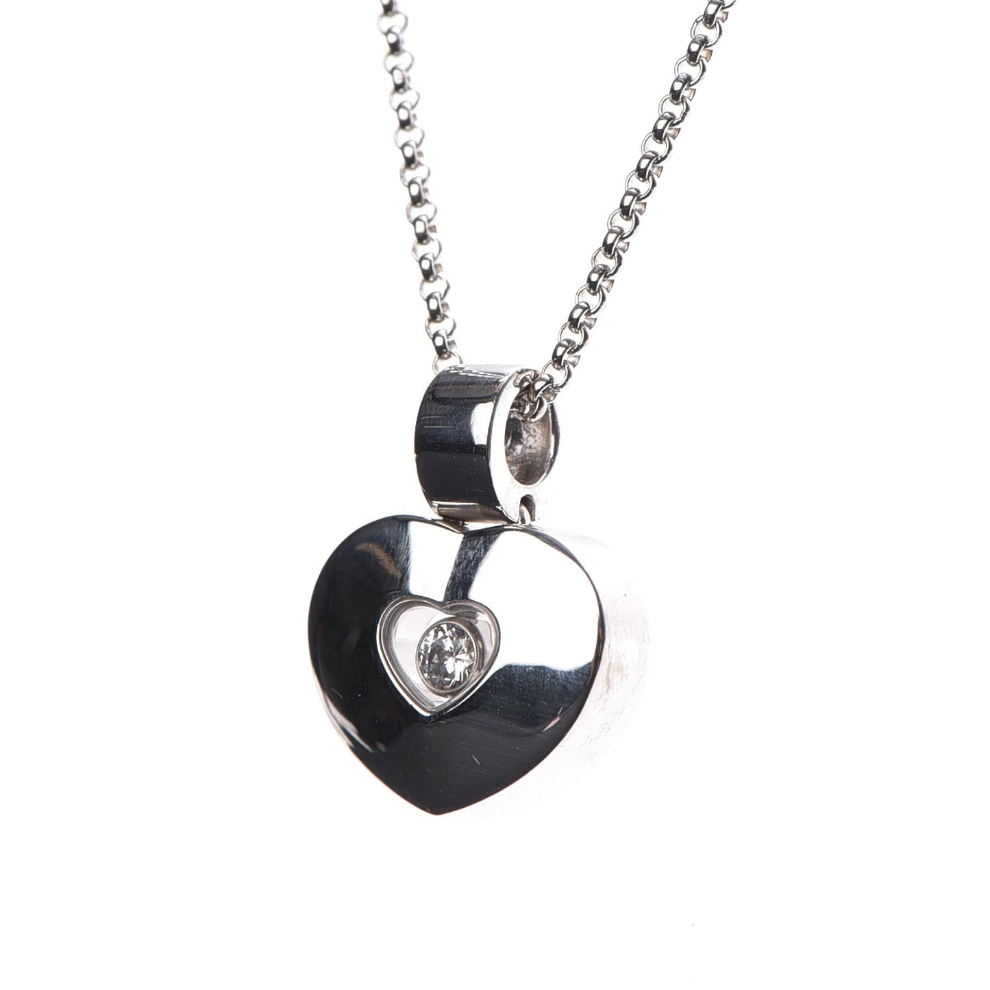 18K White Gold Happy Diamonds Icons Puff Heart Pendant Necklace