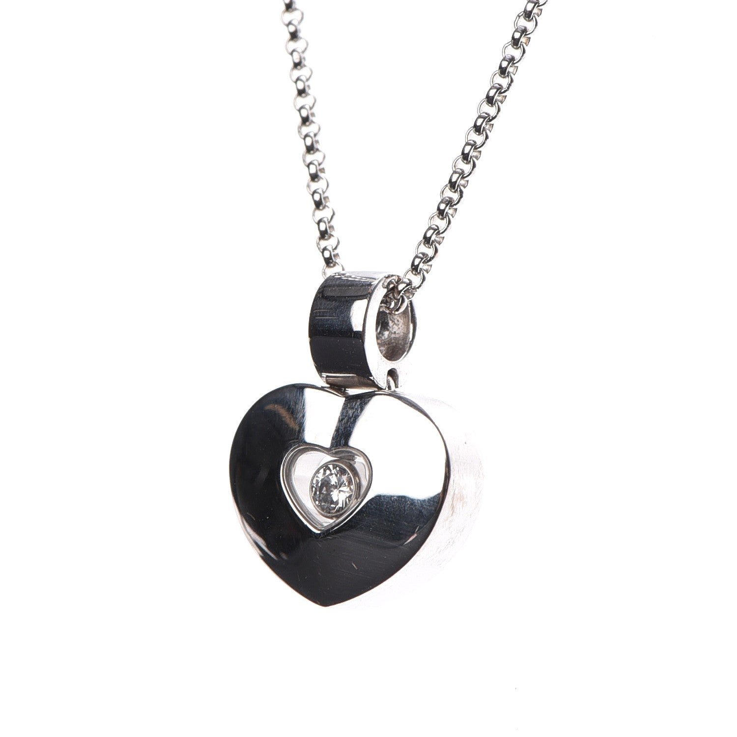 Chopard 18K White Gold Happy Diamonds Icons Puff Heart Pendant Necklace 4 of 7