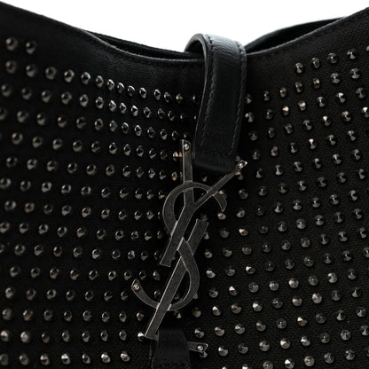 Saint Laurent Cotton Studded Le 5 A 7 Soft Hobo Black 11 of 12